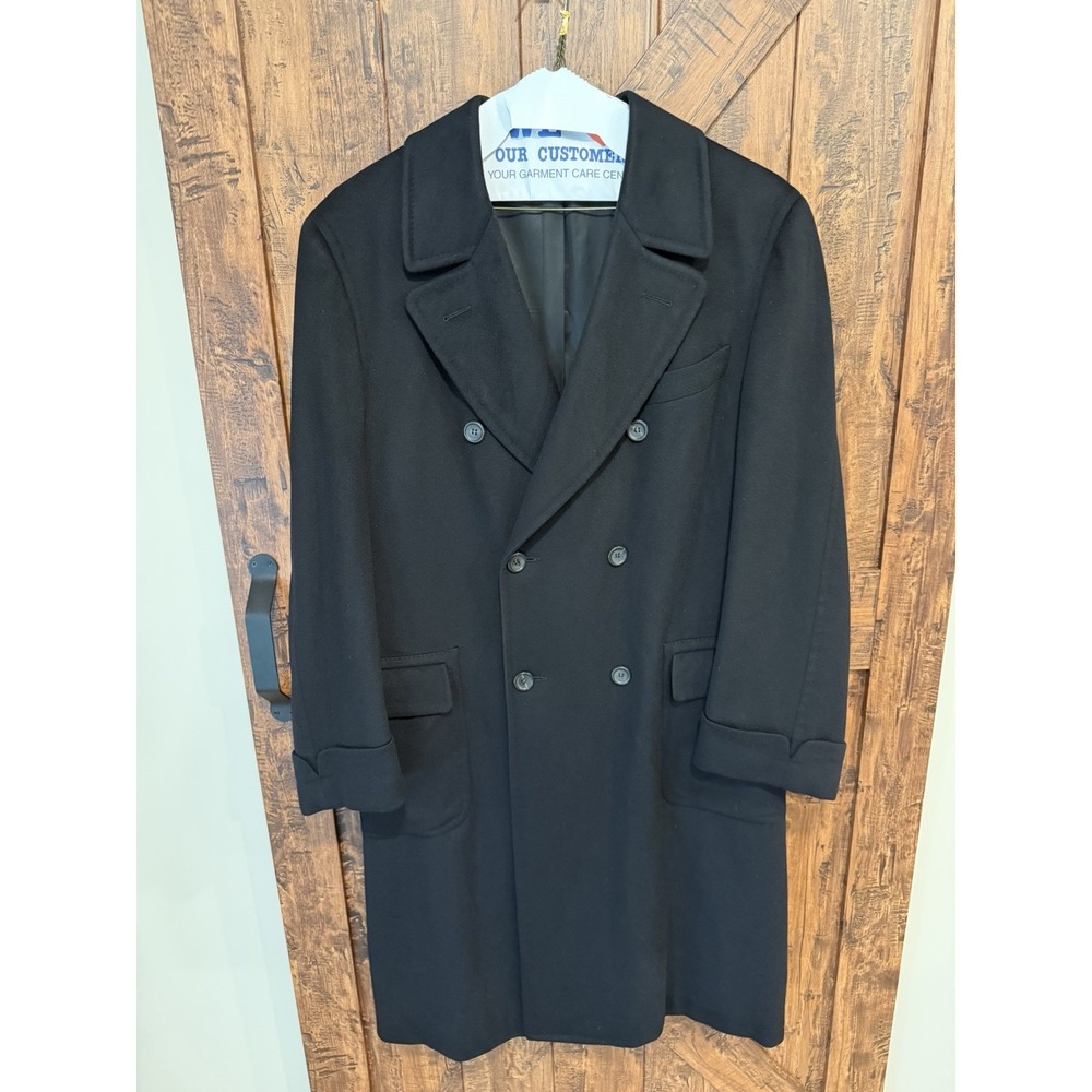 Canali Men's 54R Black 100% Cashmere Double Breasted Overcoat Made in Italy